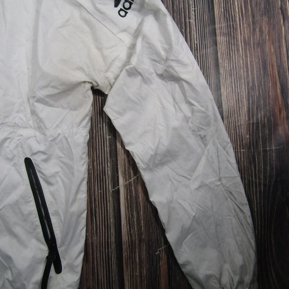 Adidas Jacket Mens Small White Hooded 1/2 Zip Windbreaker Lined Pockets Running